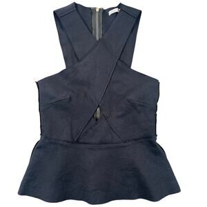 Vanessa Tobler Black Criss Cross Peplum Top Zippered Back - S
